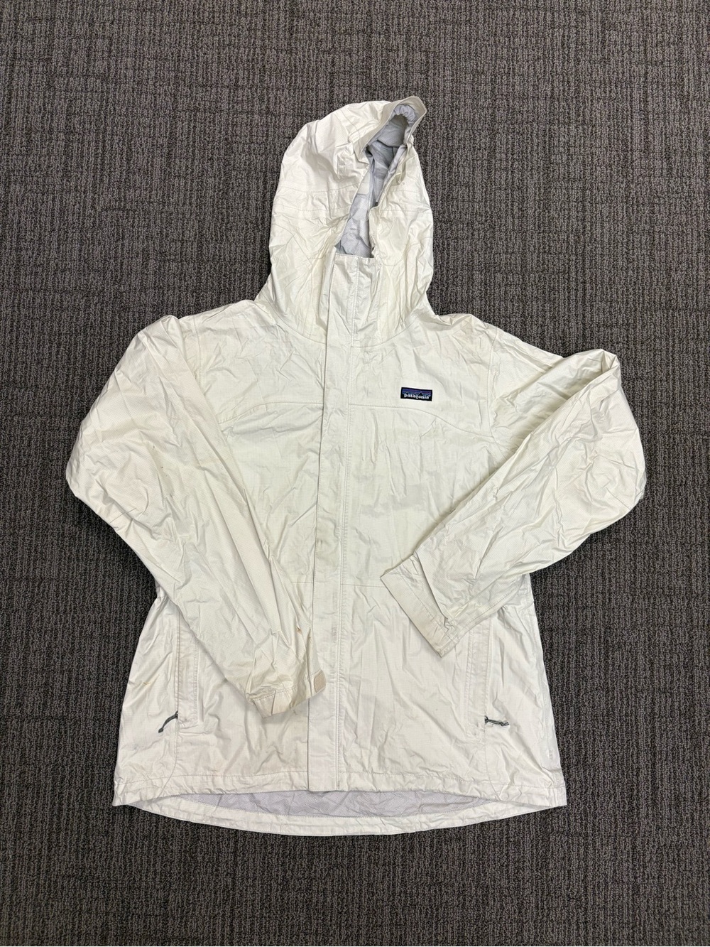Patagonia Cream and Gray Hooded Windbreaker Jacket
